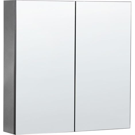 Mueble de baño con espejo 60 x 60 cm almacenaje minimalista moderno de pared 2 puertas 2 estantes negro Navarra