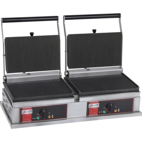 Grill panini double - Grand modèle - 4 plaques rainurées - long. 796 mm - Sofraca