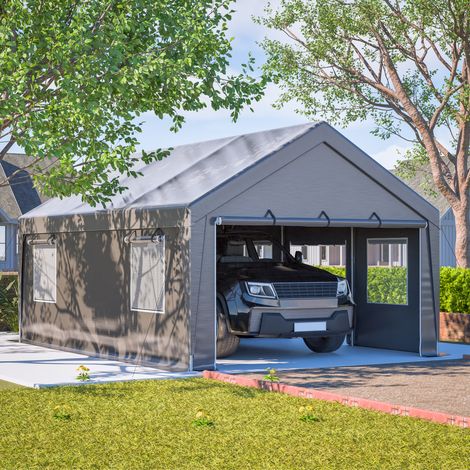 Garaje carpa exterior 611x396x300 cm PE gris OKMYHOME (1/5)