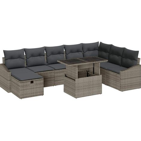 Maison Exclusive - Set Divano da Giardino 9 pcs Grigio polyrattan