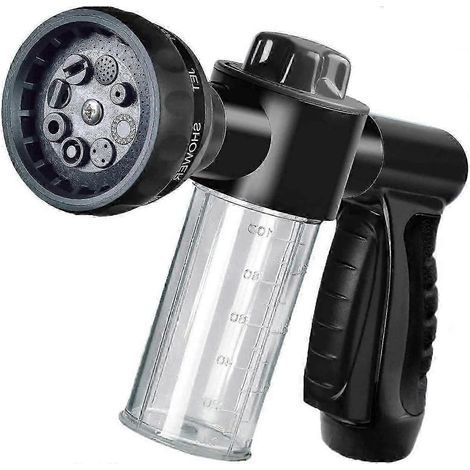 8-Mode Garden Foam Sprayer for Car Washing, Plant Watering, Pet Showering Hose Soap Dispenser Gun (Black) (1/5)