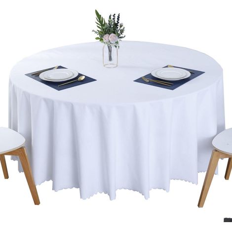 Nappe ronde mélange coton-lin antitache imperméable blanc 220 cm