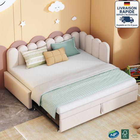 Cama nido 90/180x200cm - sofá cama tapizado extensible con somier de láminas, cama multifuncional de estilo moderno, terciopelo - Beige