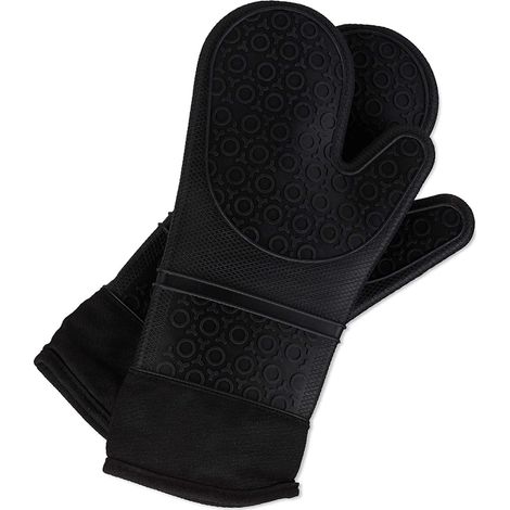 Gants De Cuisine - Silicone Et Coton - Résistance Chaleur Jusqu'à 260 °C - Pour Cuisson Grillades Micro-ondes - Paire (1/5)