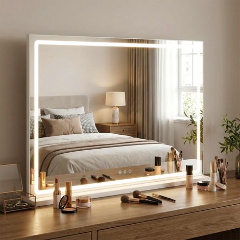 miroir de maquillage avec lumières hollywood lumineux miroir de table bureau lumière dimmable 14 LED couleur réglable luminosité contrôle tactile ch (1/5)