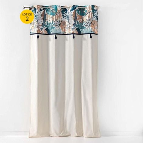 Lot de 2 rideaux a oeillets 140 x 240 cm en coton + haut metallisé Alianor Naturel (1/4)
