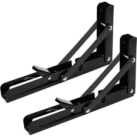ZOLGINAH 2PCS 10 Inch Noir Équerre Pliante 250mm Support d' Étagères Pliants Mural en Acier Laminé à Froid Equerre pour Etagere Murale, Métal Étagères Pliable Support en Forme de L Charge Maximale 80k (1/5)