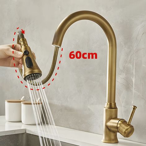 Elegant Copper Kitchen Faucet, Antique Style, 360° Rotation, Dual Control for Hot/Cold Temperature, Three Water Modes - Optimized Design for Comfort and Durability (1/5)