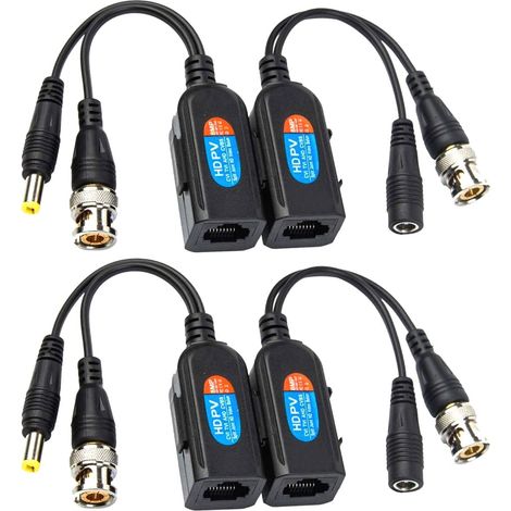 4 Pcs Balun HD Cat5 RJ45 vers BNC émetteur-récepteur Baluns Vidéo Passif avec Connecteur d'alimentation pour Caméra 1080P 3MP 4MP 5MP 8MP HD-CVI/TVI/AHD/CVBS / 960H (1/5)