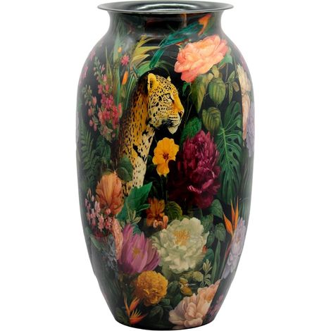 Vase en métal imprimé floral et léopard noir 60 cm (1/5)
