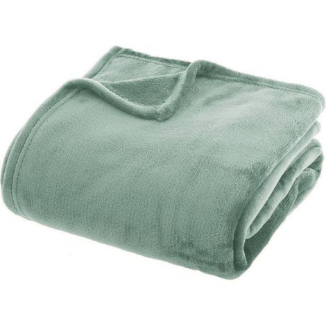 Plaid couverture en flanelle coloris Vert- Longueur 230 x largeur 180 (1/3)