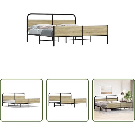 Stahlbett - Metallbett ohne Matratze Sonoma-Eiche 200x200 cm (1/5)