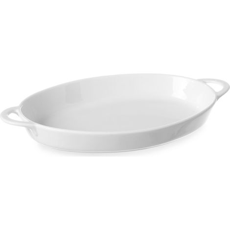 Fuente ovalada para hornear con asas, 165x105x30 mm, porcelana blanca - Hendi 784006 (1/2)