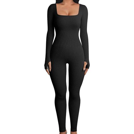 Combinaison Sport Femme - Manches Longues - Polyester Léger - Pour Yoga et Activités Physiques - Noir - Unité (1/5)