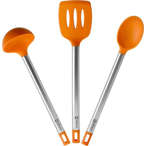 BRA Efficient Set 3 utensili da cucina, 36,5 cm, spatola, cucchiaio, casseruola, acciaio inox, nylon e silicone (1/2)