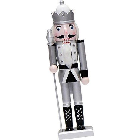 Casse-noisettes en bois argenté Roi Marionnette de Noël 36cm Figurine Décorative Fêtes (1/4)