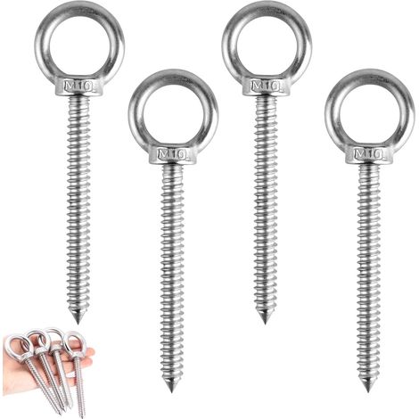 4 Pcs Gros Boulon M10 x 120mm Oeillet A Visser Heavy Duty En Acier Inoxydable Anneau de Levage en Acier Inoxydable 304 Piton à Visser pour Hamacs Stores Chaises Suspendues Chaises à Bascule (1/5)
