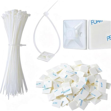 100 Pièces Serre Cable Plastique 150mm, Clips Câble Organisateur Bureau 20 x 20 mm Auto-Adhésifs Supports de Base de Serre-Câbles, pour Bureau, Maison, TV, Chargeur, Voiture (1/5)