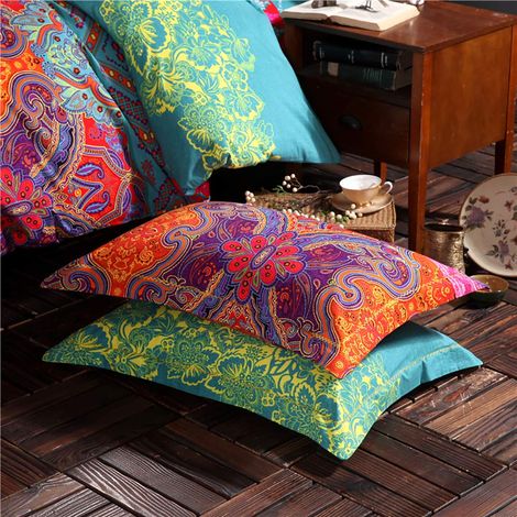Lot de 2 housses de coussin bohémien 40 x 80 cm Style indien bohème Motifs exotiques 100 % microfibre Housse de coussin décorative 40x80cm Housse de coussin Couvre-oreiller (1/5)