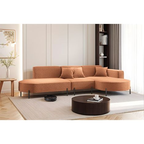 Ecksofa Designersofa VALENCIA in Stoff Quelle Ziegelbraun Ottomane Rechts (1/2)