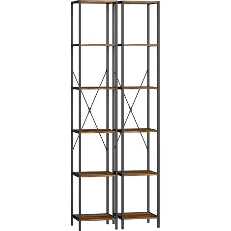 Set de 2 estanterías de 6 baldas con estructura de acero marrón rústico MODENUIT (1/4)