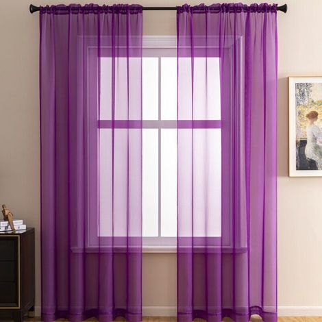 Curtain Curtain Violet 140x160 cm Curtain Short Flexible Passes Rod Ready to Install Curtains Indoor Semi-Transparant Set of 2 Curtains for Small Windows Living room Modern Kitchen Chamb (1/5)
