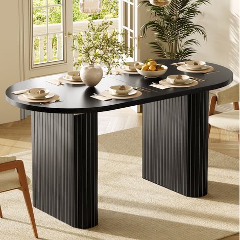 Esstisch aus MDF und Metall 120-160 x 80 x 75,5 cm Schwarz (1/5)