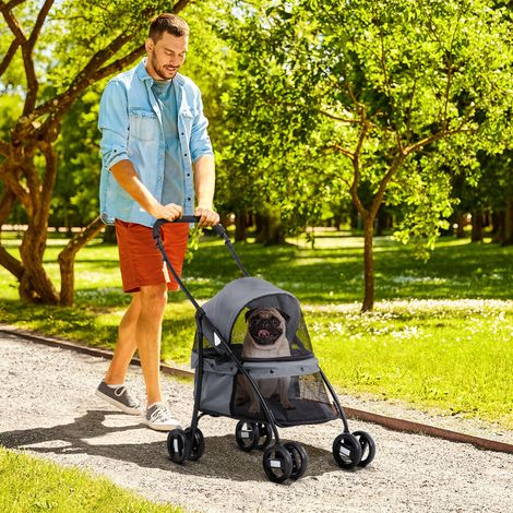 Poussette pliable chiens baldaquin réglable Sac 2 laisses - Dimensions: 82x47x97 cm - Couleur: Noir, Gris
