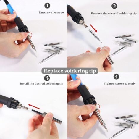 NALOOKAMIC Fer à Souder Set 60W Kit de Soudage Électrique Interrupteur On/Off, Fer à Souder Température Réglable 220480℃ 4 Pointe Soudage Pompe à Dessouder support Fil de Soudure Pincettes dénudeur de