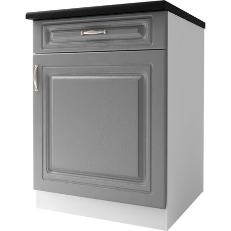 Tendencio – Meuble bas de cuisine 60 cm – 1 porte, 1 tiroir, 1 étagère – Mélaminé gris – Élément modulable pour agencement personnalisé