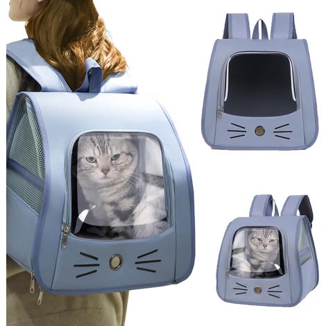 Sac Transport Chat,Sac à Dos de Transport pour Chiens,Espace Extensible,Sac à Dos pour Animal,Portable et Pliable Espace,blue (1/5)
