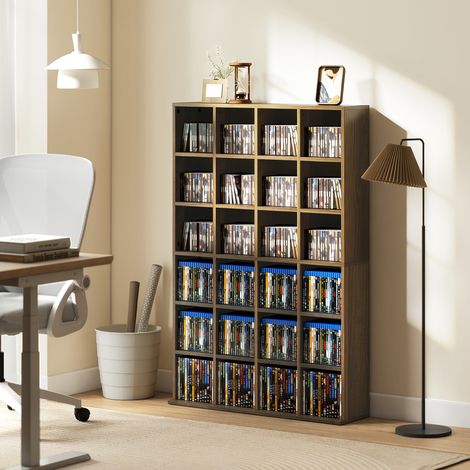 Mobile portaoggetti multimediale per 456 CD/336 DVD - libreria in legno con ripiani regolabili, 89 x 130,5 cm, marrone