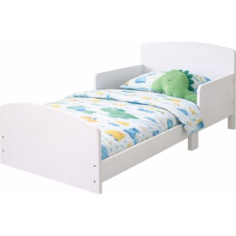 Kids Toddler Bed Frame with Safety Rails - L144 x W74 x H59 cm - Assembly Required - White