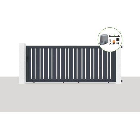 Pack portail coulissant électrique VEYMONT 350x140cm Gris + Motorisation TANKER C600 (1/5)