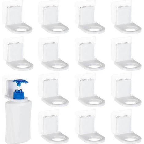 Ensemble de 20 crochets adhésifs muraux pour porte-shampoing et supports distributeur pour flacons de douche, convenant aux cuisines, salles de bains et toilettes. Blanc. (1/5)