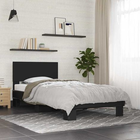 Cadre de lit avec sommier à lattes noir 75 x 190 cm sans matelas, 26.36kg - PANGIVO (1/5)