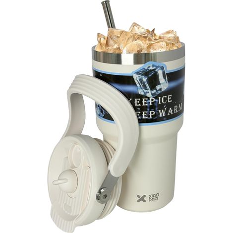 Insulated Mug, Travel Coffee Cups with Straw and Handle, Stainless Steel Tumbler Insulated Leak-Proof Car Cup for Hot and Cold Coffee, Milk and Tea (White, 600ml) (1/5)