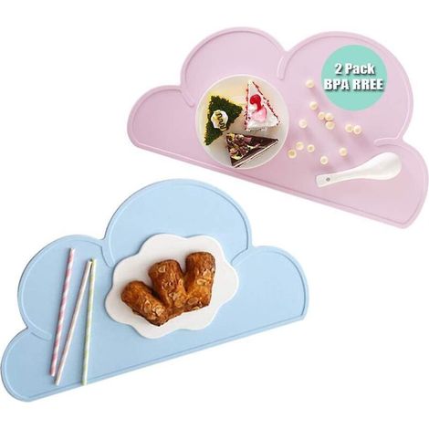 Wolkenförmige Silikon-Tischsets für Kinder – Tischsets mit Saugnapf für Babyteller, rutschfest, hitze- und fleckenbeständig (1/5)