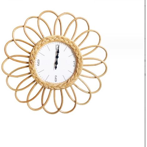 Ineasicer Grande horloge murale en rotin tressée à la main pour la maison,Horloge silencieuse Décoration naturelle murale,41cm (1/2)