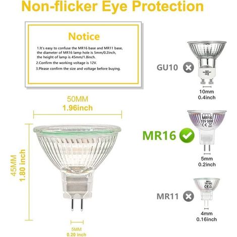 Ampoules Halogènes, Ampoule Spot MR16, Ampoule 12V 35W, Ampoule gu5.3 Ampoule MR16 Dimmable, 2 Broches Ampoules Halogène Blanc Chaud 2700K, Couvercle en Verre pour Plafonnier, Pack de 6 (1/3)