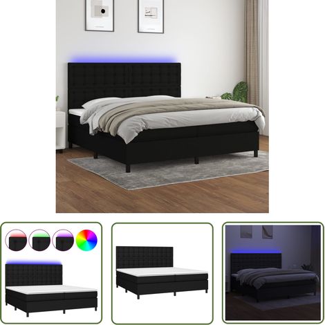 The Living Store Boxspringbett mit Matratze & LED Schwarz 200x200 cm Stoff - Boxspringbett - Doppelbett - Betten - Schlafräume - LED Beleuchtung (1/5)