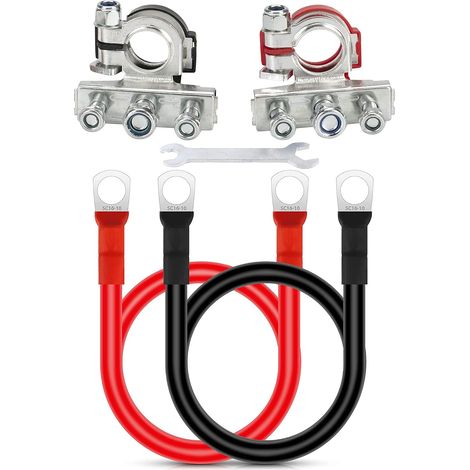 Car battery terminal connectors - 2pcs 12V 3-way top car battery wire cable terminals, 5 AWG automotive wire set with terminals (1/5)