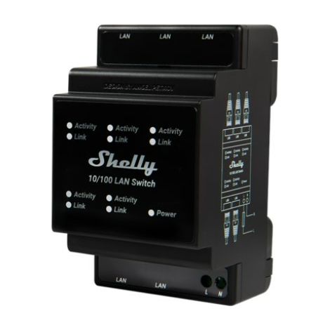 Shelly DIN-Rail Conmutador LAN Ethernet 10/100 de 5 puertos Expansor de red compacto (1/5)