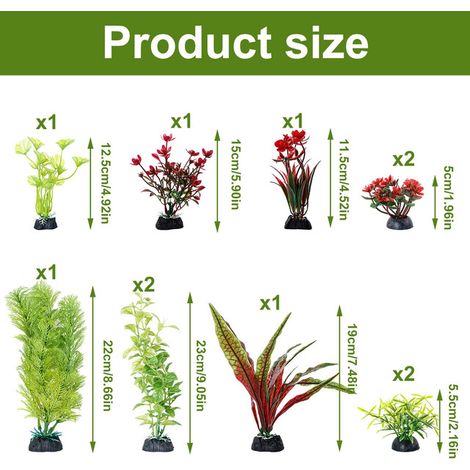 Plantes Artificielles d'Aquarium Décorations pour Aquarium Plastique Décor de Bassin de Poissons Lot de 11 (1/5)