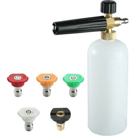 Canon à mousse avec connecteur rapide 1/4", 1 litre, 5 embouts de buse pour nettoyeur haute pression (1/5)