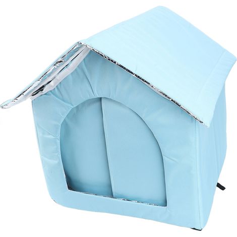 Niche extérieure pour chat, résistante à l'eau et aux intempéries, spacieuse, fermée et isolée pour l'hiver, pour chat ou chien (bleue) (1/5)