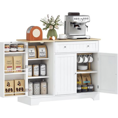 Credenza Moderna con Spazio di Archiviazione, Mobile Buffet con Cassetto, Ripiani Regolabili, Piccola Dispensa da Cucina con Ripiani Porta, Bianco