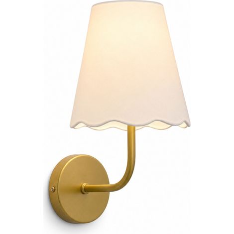 Relaxdays Wandlampe, Stoffschirm, Metall, HxBxT: 25 x 14 x 16,5 cm, E14, Wandleuchte für innen, Wandlicht, weiß/gold (1/5)