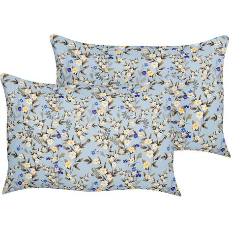 Conjunto de 2 cojines de jardín almohada de exterior 40 x 60 cm poliéster motivo floral azul Valloria