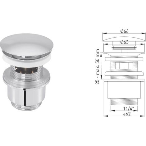 ASW 105509 2000 2000 /4&quot x Ø 63 mm, fentes de trop-plein, laiton chromé (1/2)